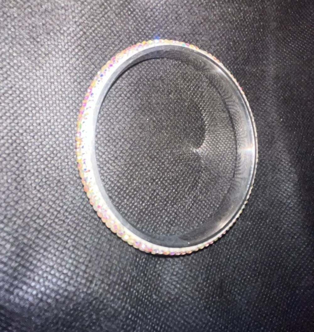 AB Crystal Rainbow Sparkle Stainless Steel Bangle Bracelet